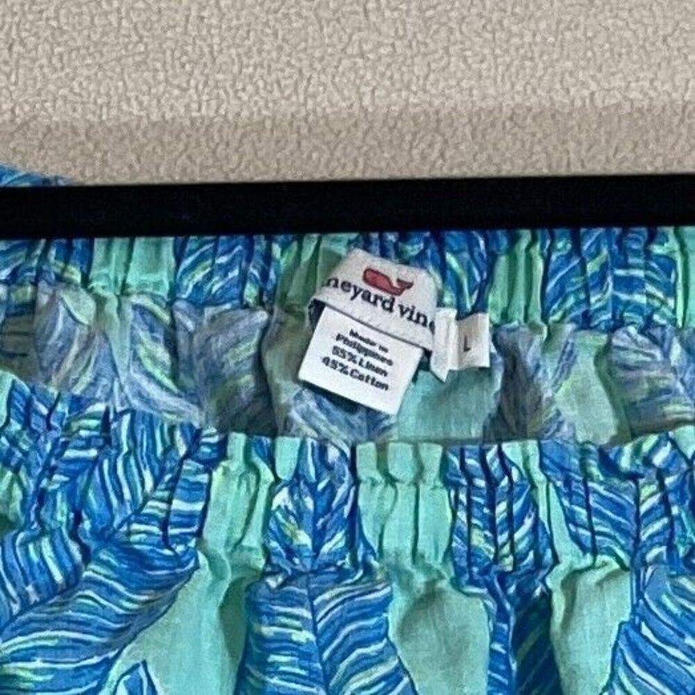 Vineyard Vines Dress L Blue Leaf Print Off Shoulder Mini Coastal Vacation Beach - Picture 4 of 5